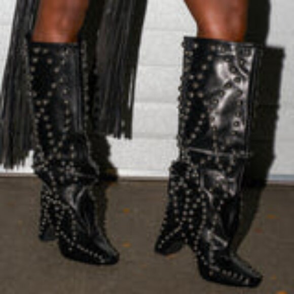 AKIRA Shoes - AKIRA AZALEA WANG WELLS BLACK EMBELLISHED BOOT Size 99